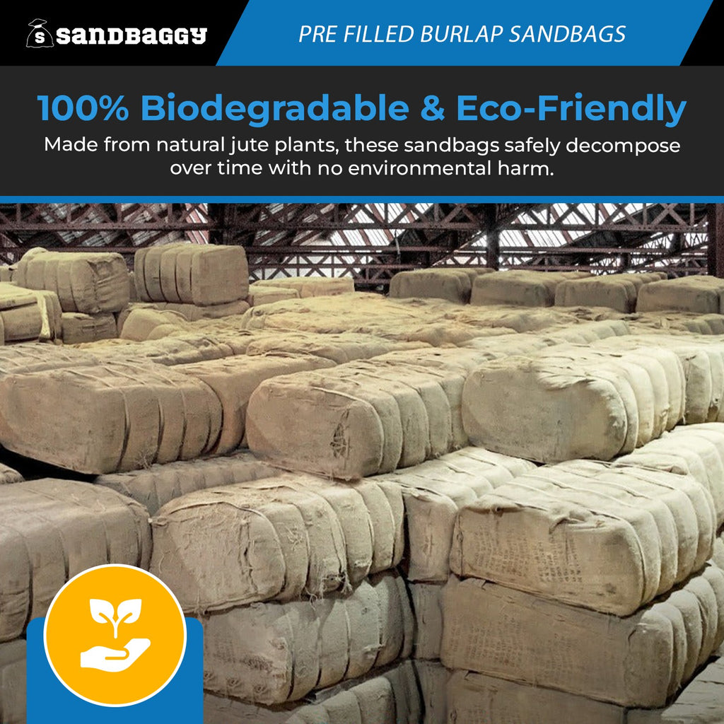 Pre-Filled Burlap Sandbags for Flooding — 14" x 26", 30 lb Bags by Pallet