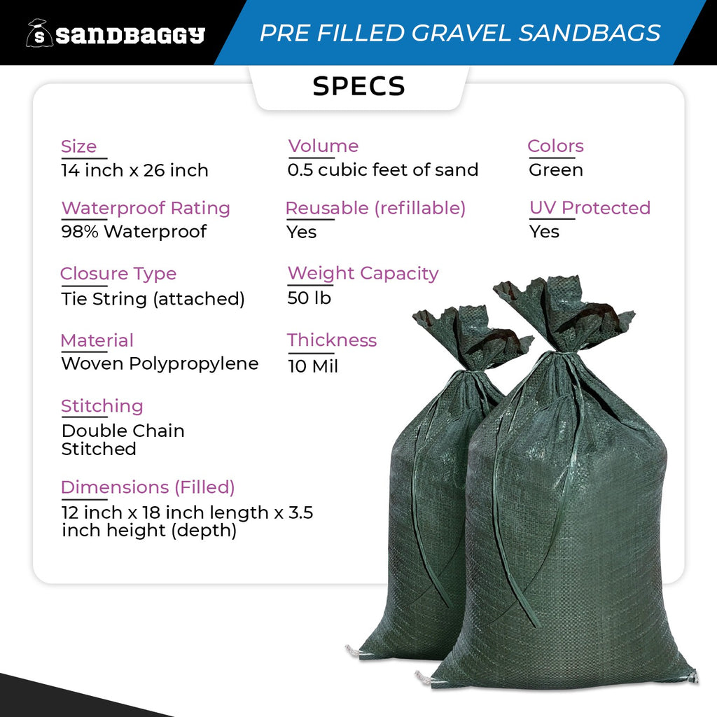 Pre-Filled Gravel Sandbags for Erosion Control - 14" x 26", 30 lb Bags by Pallet