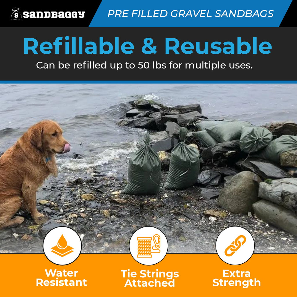 Pre-Filled Gravel Sandbags for Erosion Control - 14" x 26", 30 lb Bags by Pallet