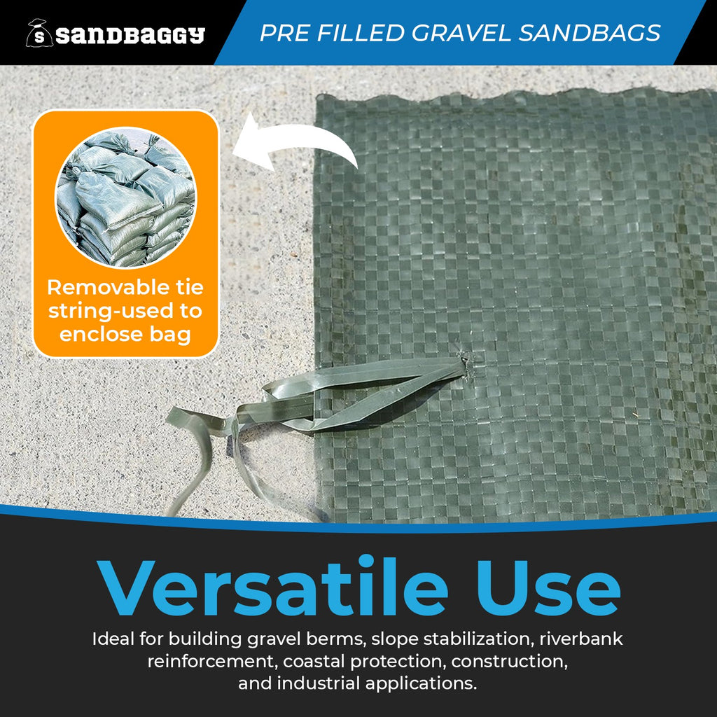 Pre-Filled Gravel Sandbags for Erosion Control - 14" x 26", 30 lb Bags by Pallet