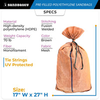 Pre-Filled Gravel Polyethylene Sandbags - 17" x 27", 30 lb Bags by Pallet