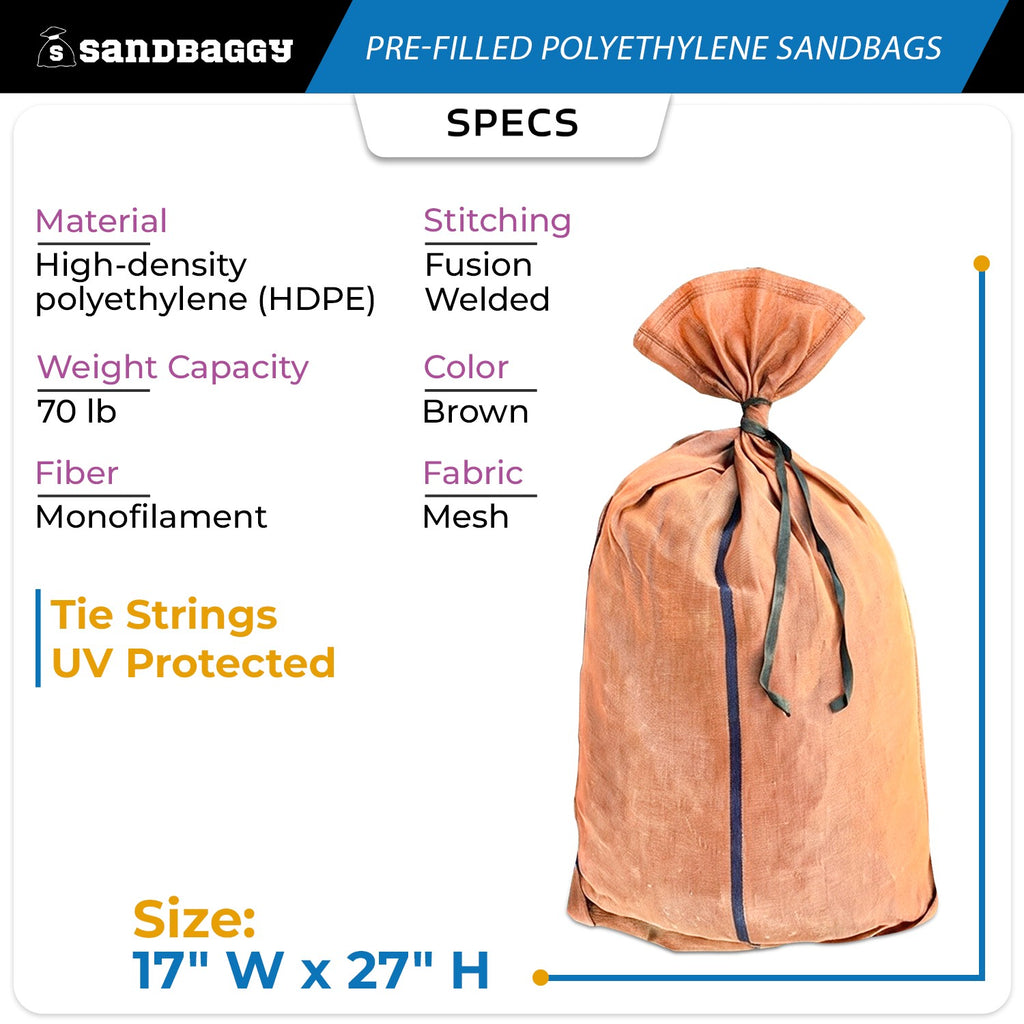 Pre-Filled Gravel Polyethylene Sandbags - 17" x 27", 30 lb Bags by Pallet