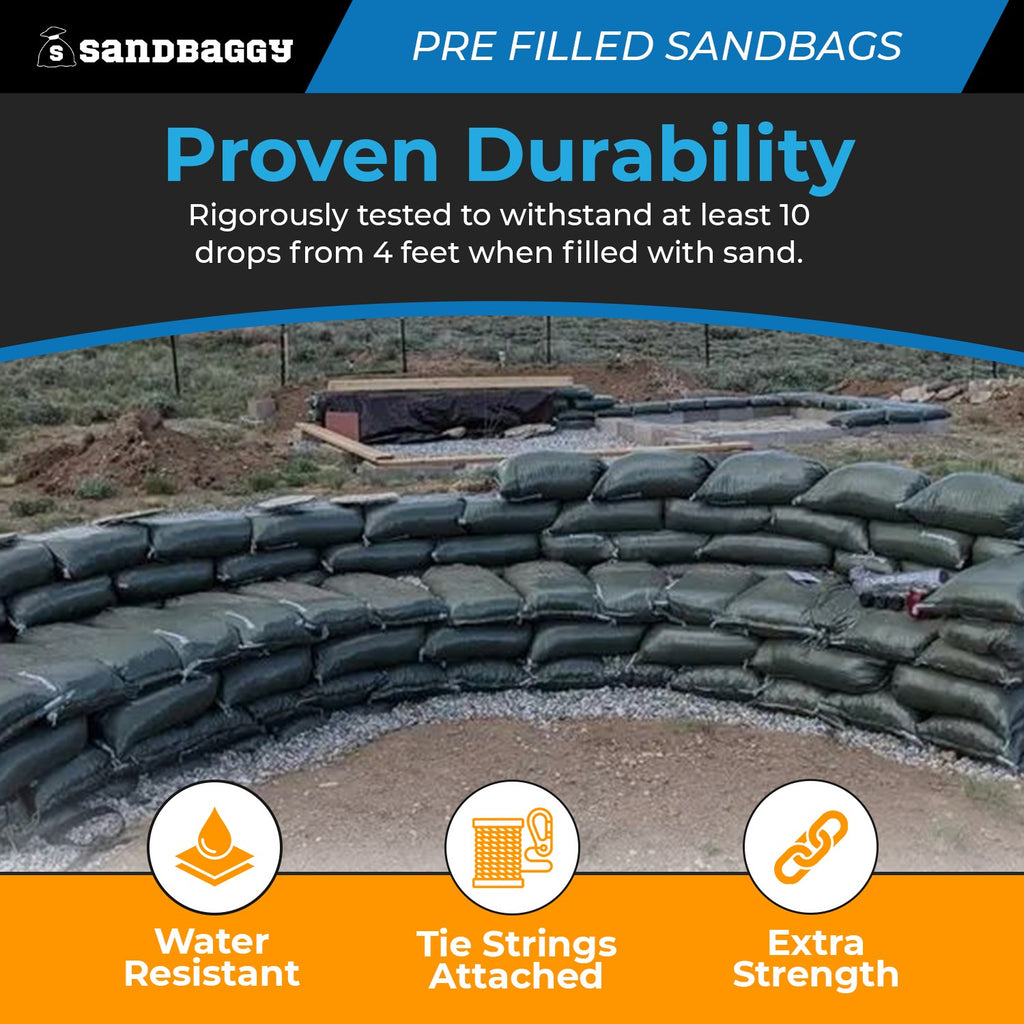 Pre Filled Sandbags For Flooding (30 lbs each) - 14” x 26” - Woven Polypropylene