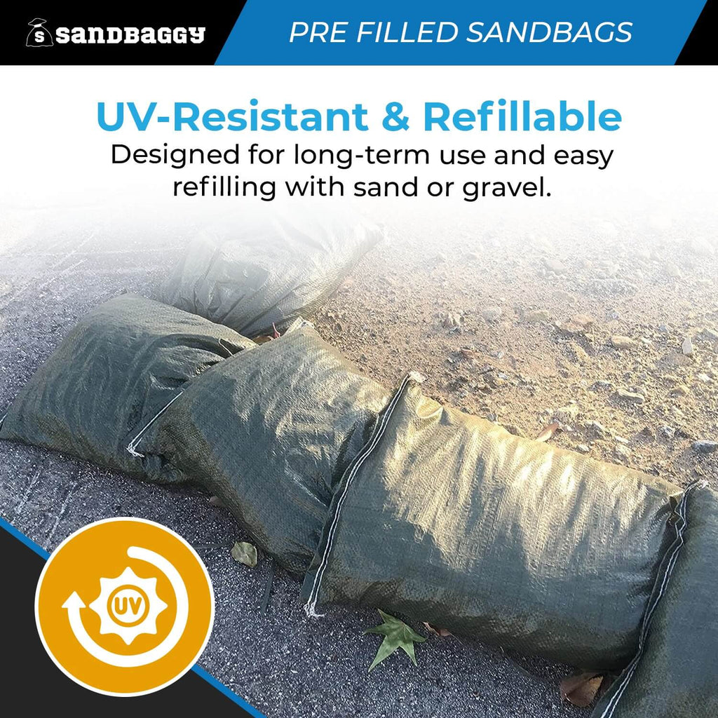 Pre Filled Sandbags For Flooding (30 lbs each) - 14” x 26” - Woven Polypropylene