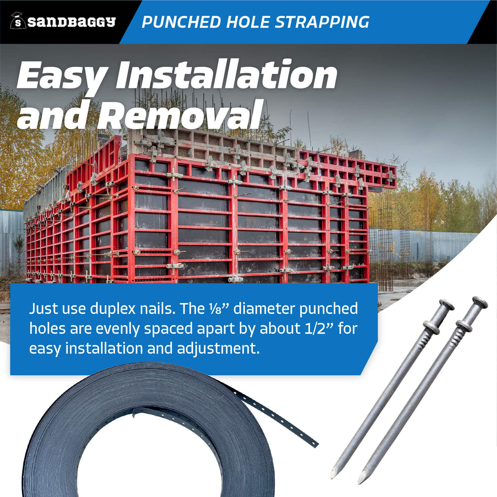 Punched Hole Strapping for Concrete Formwork - install with duplex nails