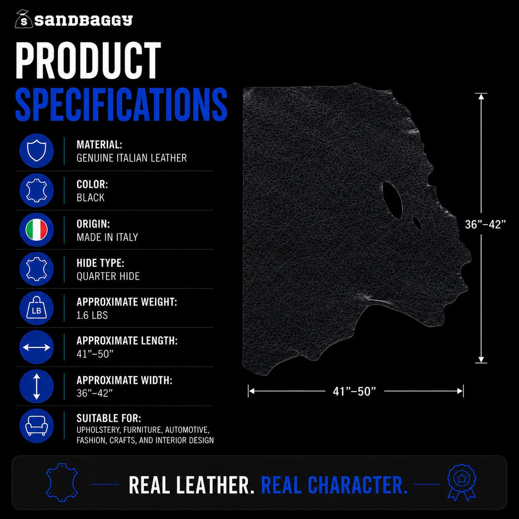 Quarter Hide Italian Black Leather