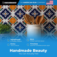 Floral Medallion Quatrefoil Talavera Tile 4.25” x 4.25” | Handmade Puebla Mexican Tile