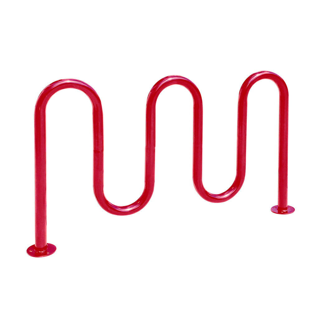 Commercial Red 5-Loop Wave Bike Rack - 7 Bike Capacity