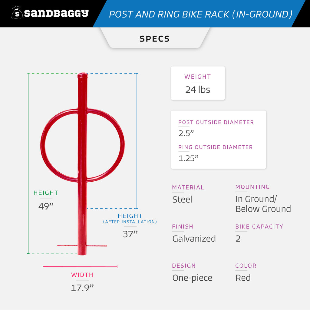 Commercial Post and Ring Bike Rack - In Ground (2 Bike Capacity)
