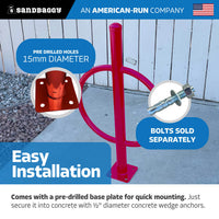 Red Commercial Post and Ring Bike Rack - Surface Mount (2 Bike Capacity)