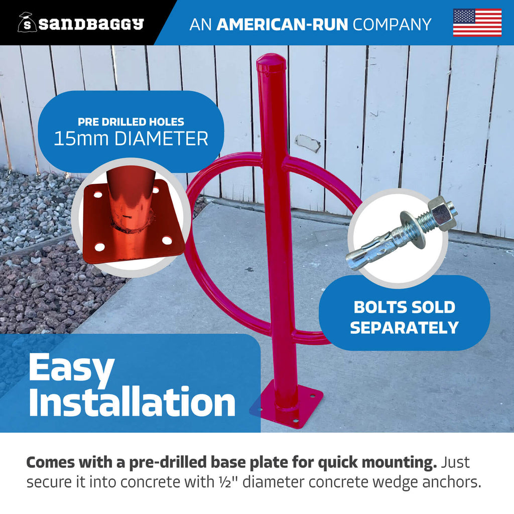 Red Commercial Post and Ring Bike Rack - Surface Mount (2 Bike Capacity)