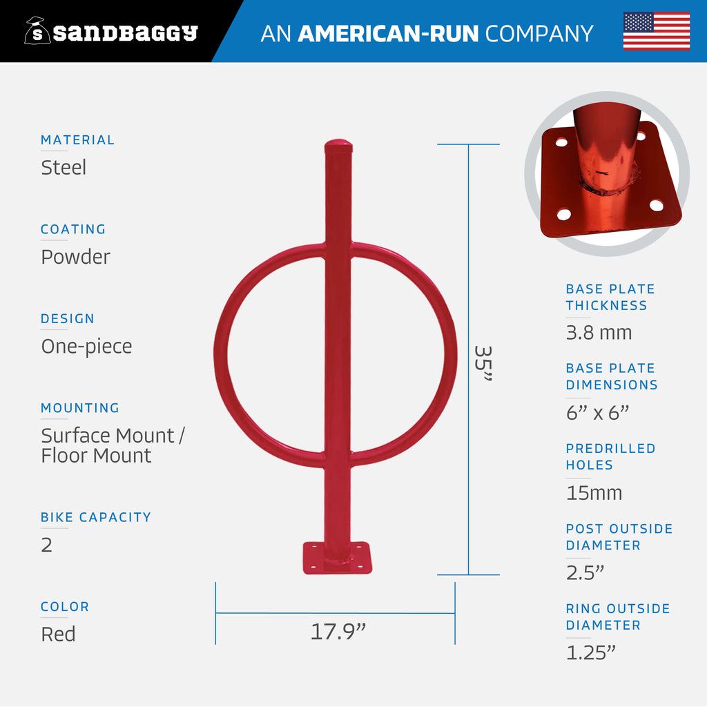 commercial post and ring bike rack - red