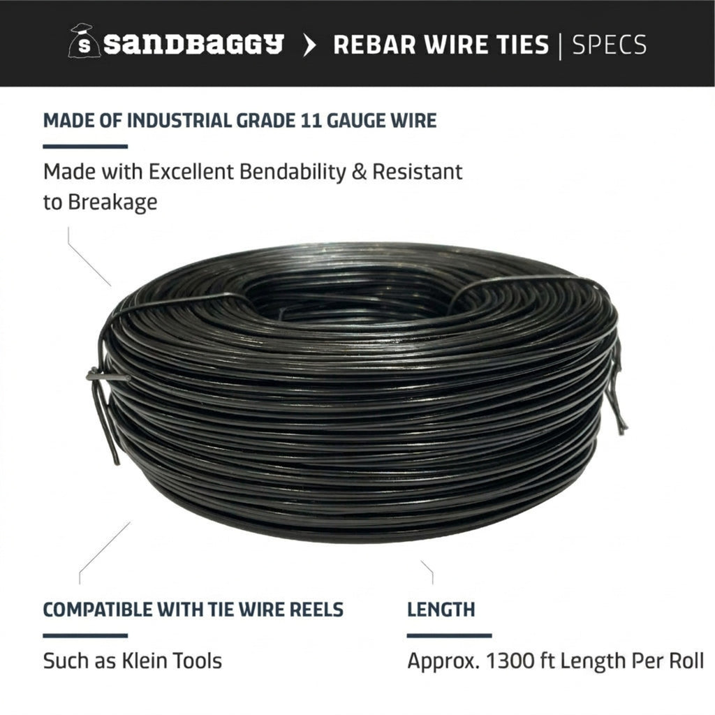 Heavy Duty Rebar Tie Wire Roll, 11 Gauge | Black Annealed, Steel, Approx. 1300 ft  | 50 lbs (USA Made)