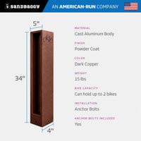 Rectangle Modern Bike Rack - Copper specs