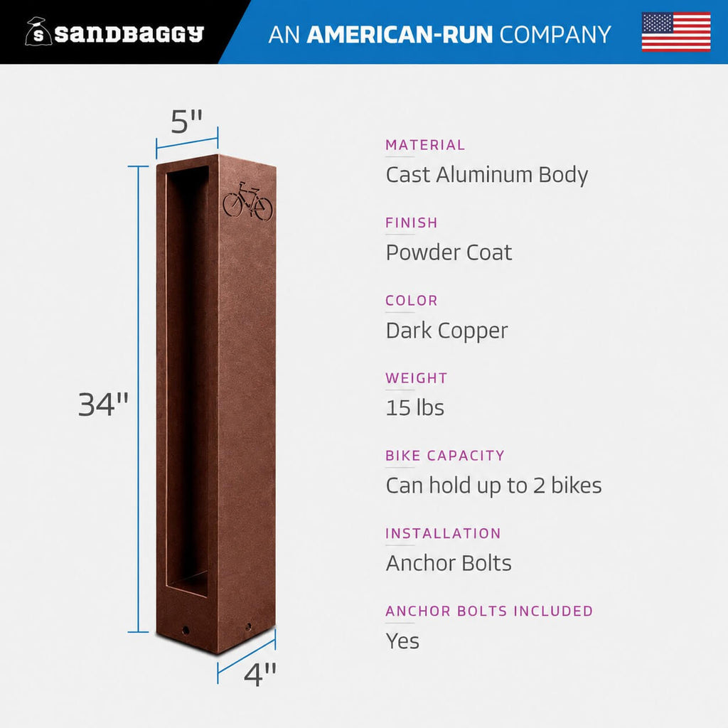 Rectangle Modern Bike Rack - Copper specs