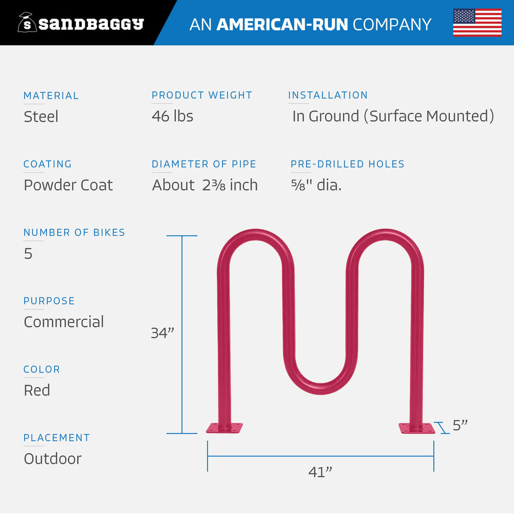 Red Dual Loop Bike Rack - 5 Capacity 