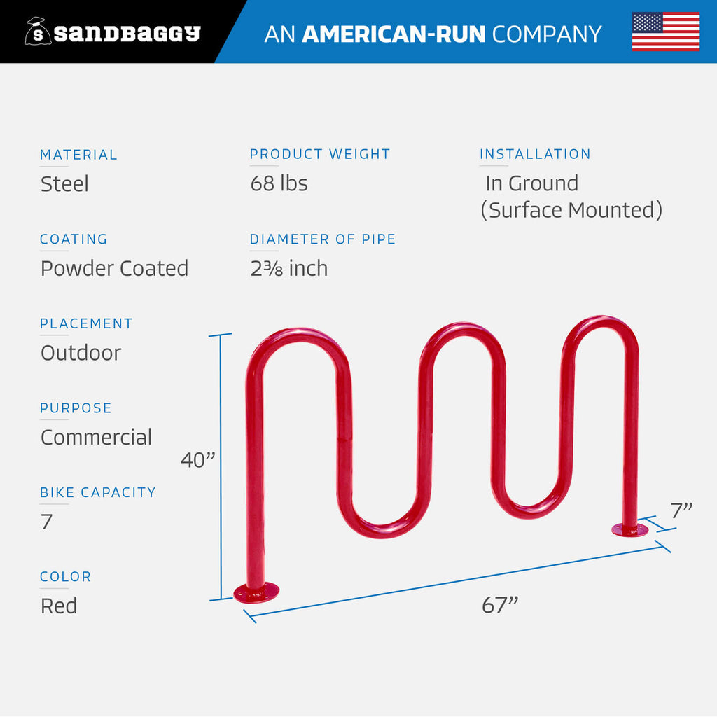 Red 5 loop bike rack - 7 capacity 