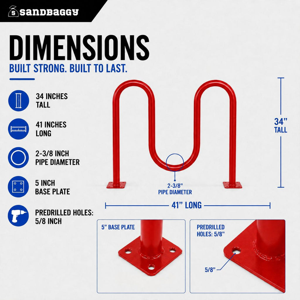 Red Dual Loop Bike Rack - 5 Capacity 