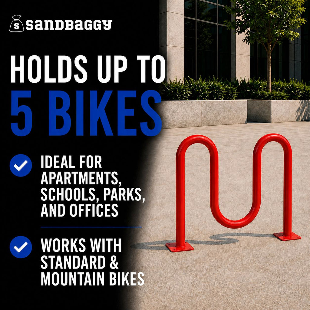 Red Dual Loop Bike Rack - 5 Capacity 