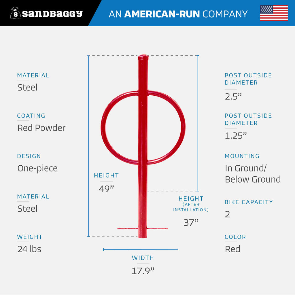 in ground post and ring bike rack - red