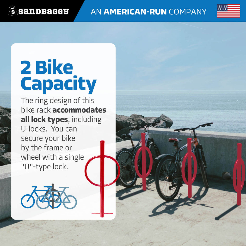 in ground post and ring bike rack - red