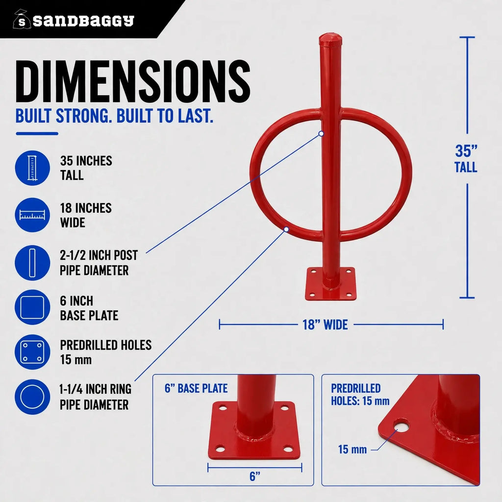 commercial post and ring bike rack - red - specs