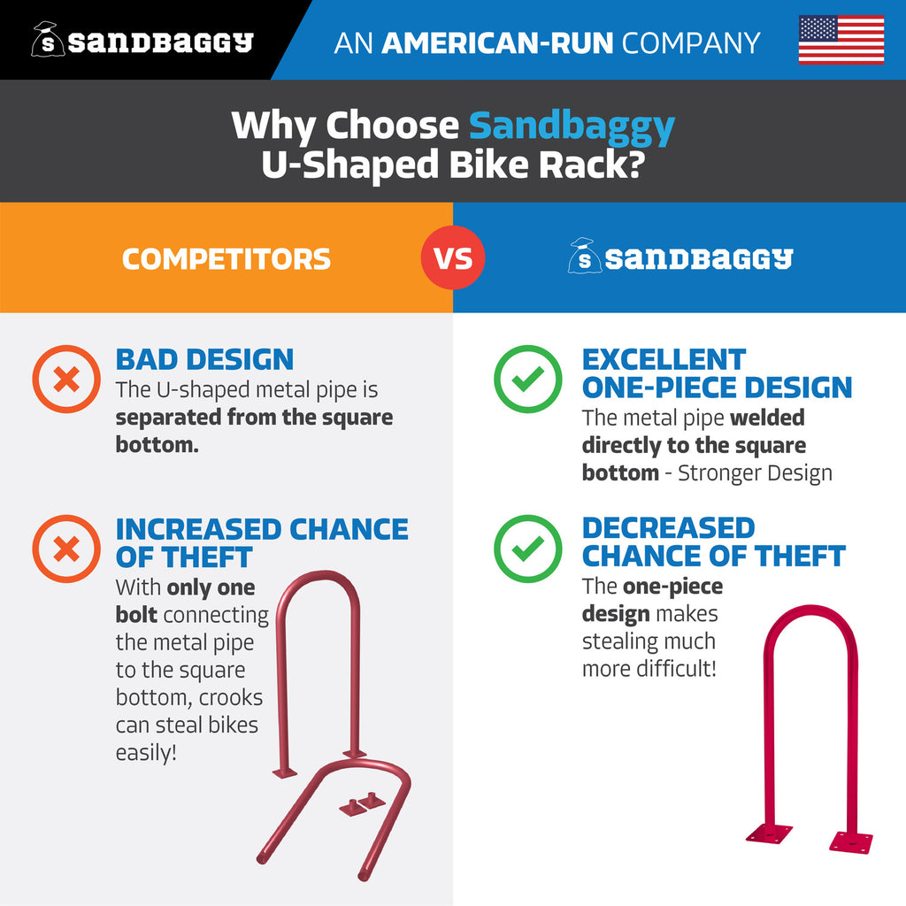 red outdoor u shaped bike rack