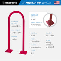 red outdoor u shaped bike rack