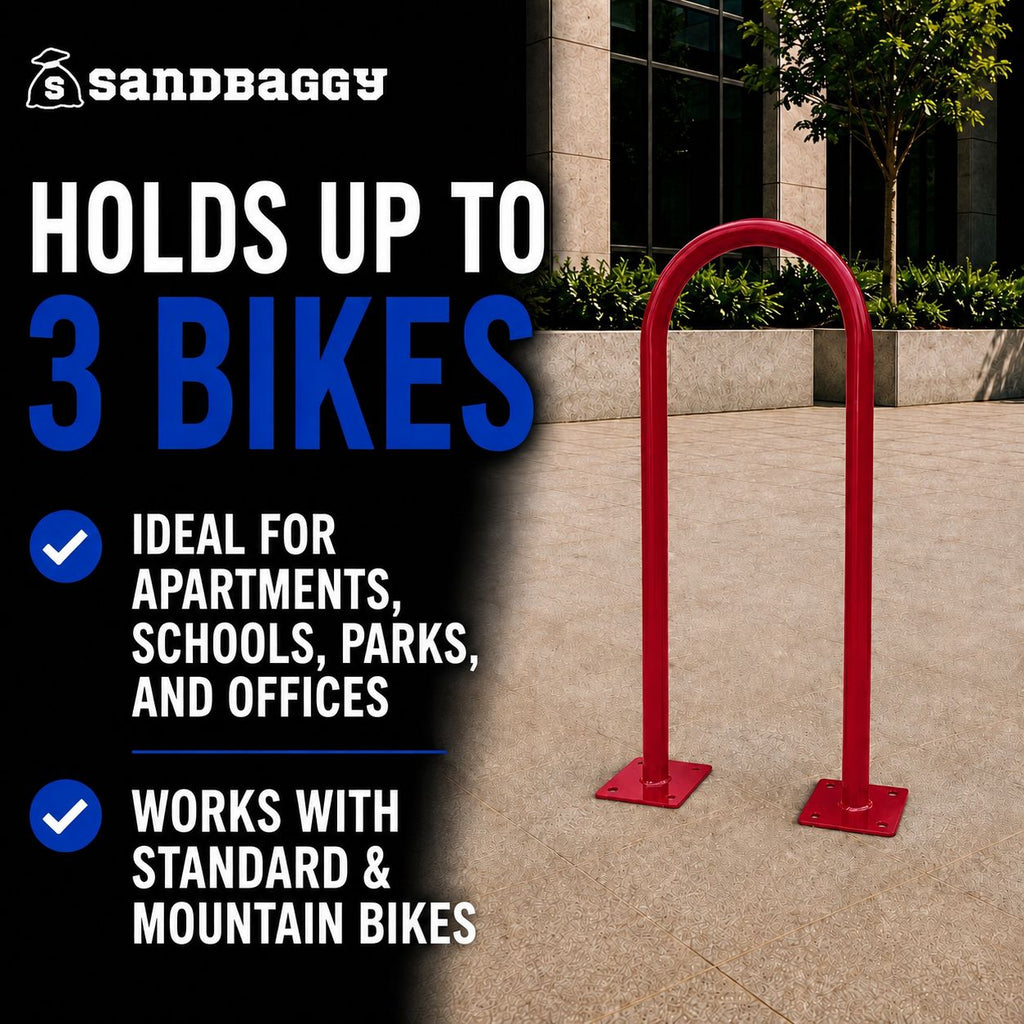 outdoor u shaped bike rack - red - 3 bike cap