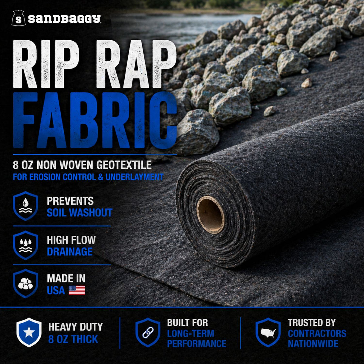 Rip Rapping Sample Rip Rap Fabric | Non-Woven Geotextile Filter Fabric (8 oz) - USA Made ...