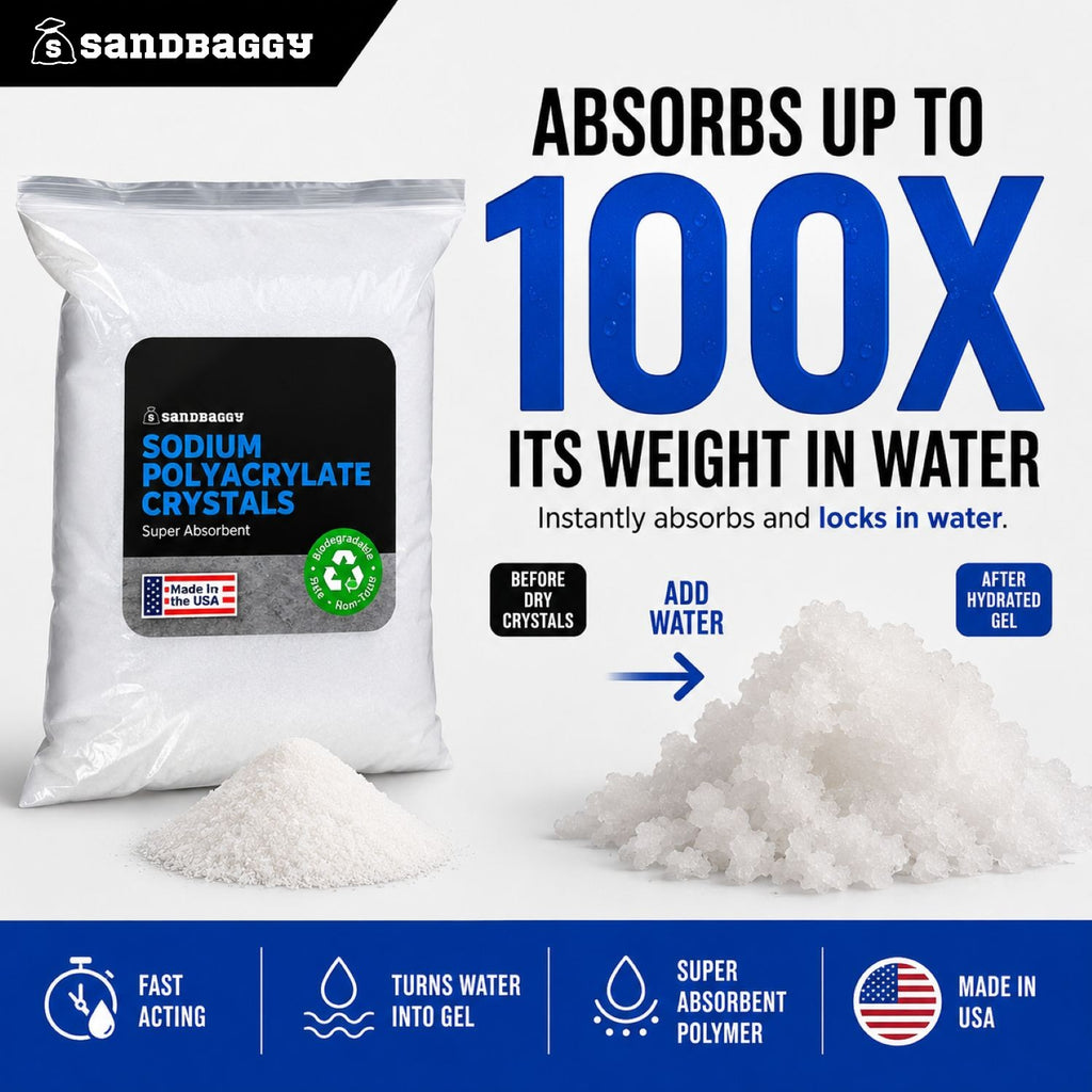 super absorbent Sodium Polyacrylate absorbs 100x its weight in water