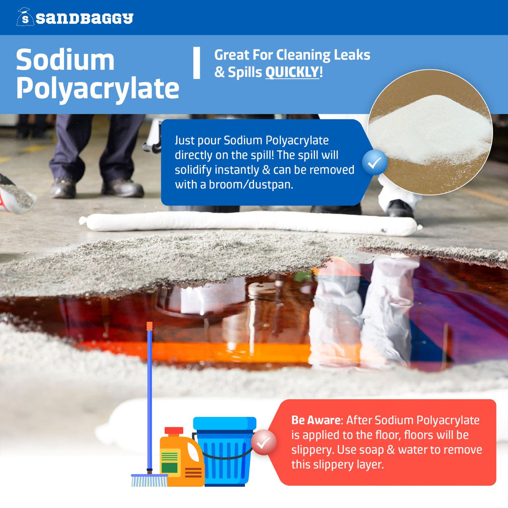 sodium polyacrylate for cleaning up leaks and spills