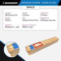 2x2x48 Inch Heavy-Duty Wood Stakes | Made in USA