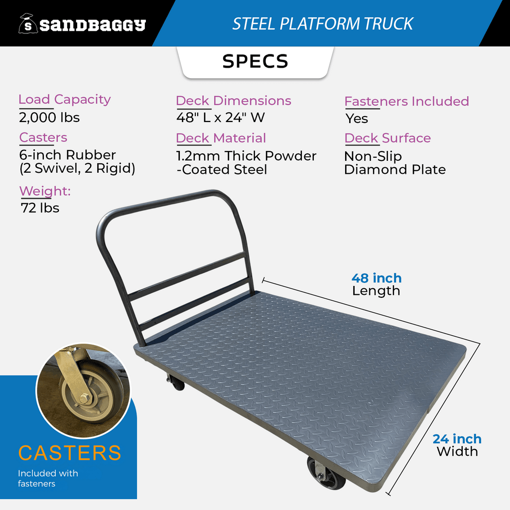 Heavy-Duty Steel Platform Truck | 2000 LB Capacity (48" x 24")