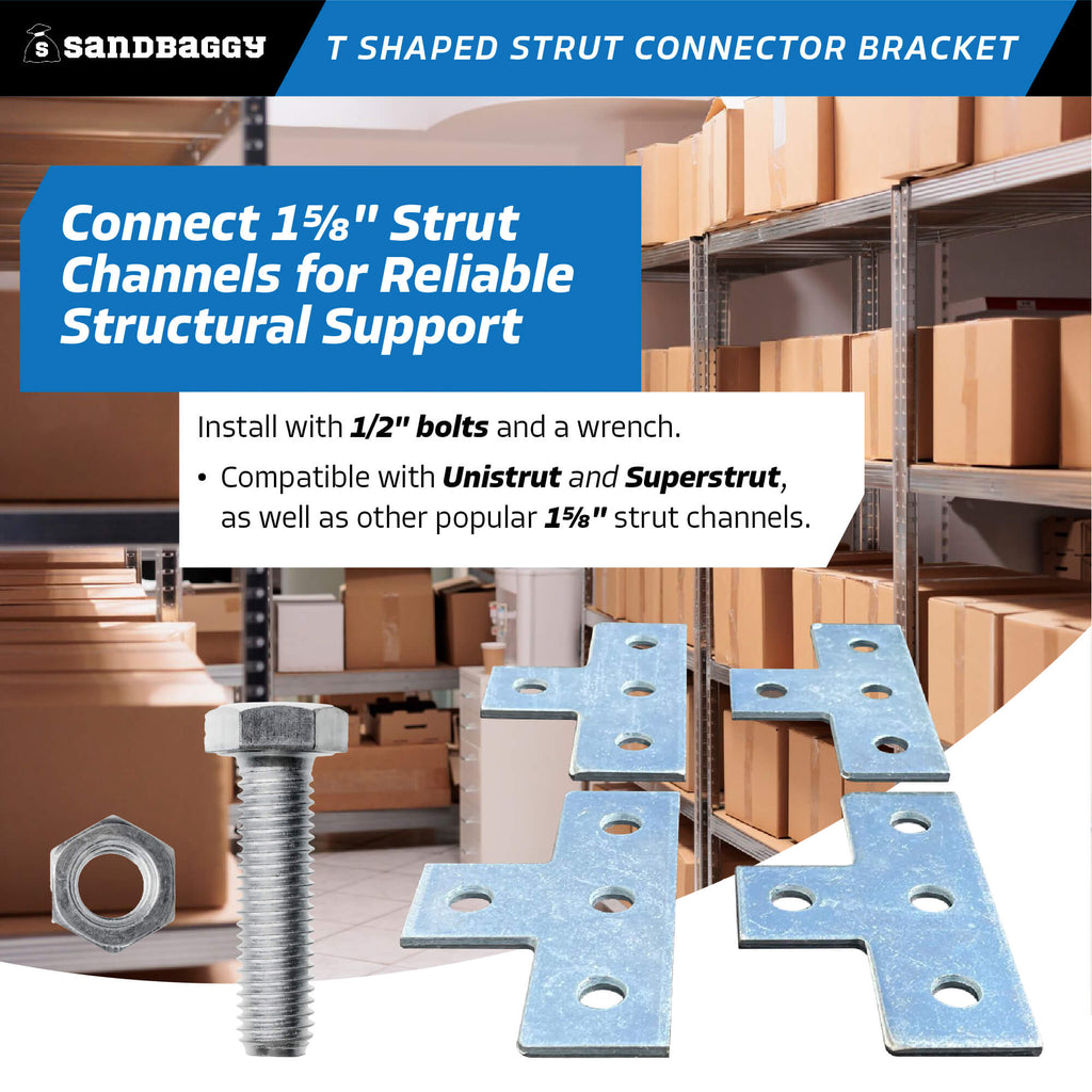 4-hole strut t-bracket - 1-5/8 inch strut channels