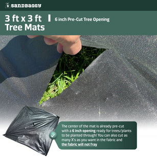 Weed barrier with 6 inch pre cut opening for trees.
