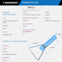 Adjustable Veneer Anchor - Hot Dipped Galvanized - Specs