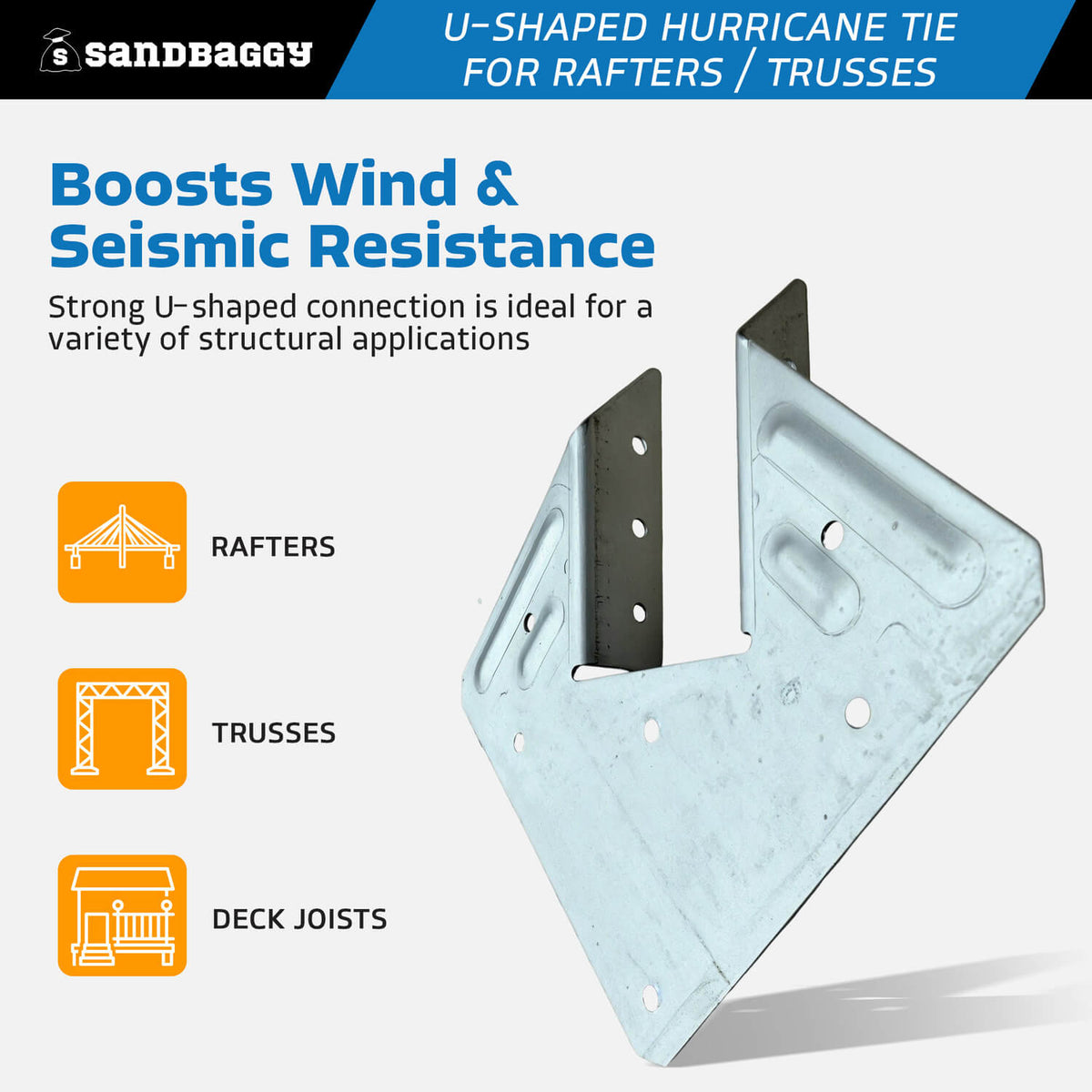 Linkway Rafter U-Shaped Hurricane Tie for Rafters, Trusses, & Decks – Sandbaggy