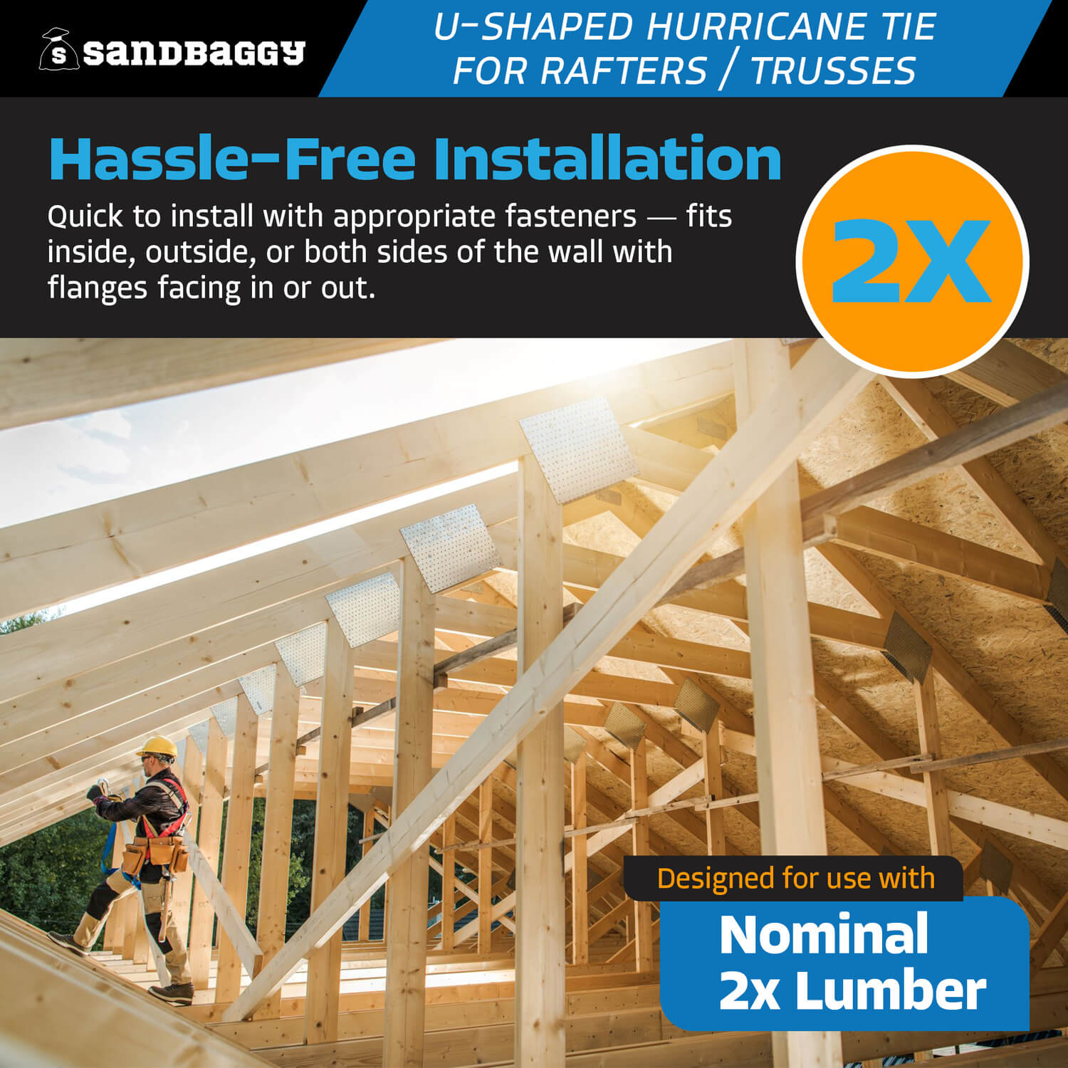 U-Shaped Hurricane Tie for Rafters, Trusses, & Decks – Sandbaggy
