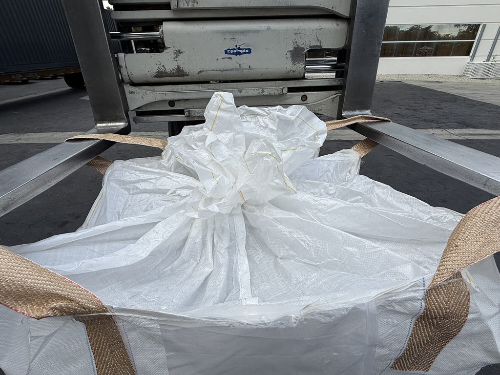 Used FIBC Bulk Bag for Sale – Duffle Top, Spout Bottom – 2000 lb Cap., Food Grade – 35" x 35" x 50" (45 cu ft)