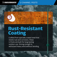 4 ft U Channel Posts for Fences & Signs - Studded Steel, Green