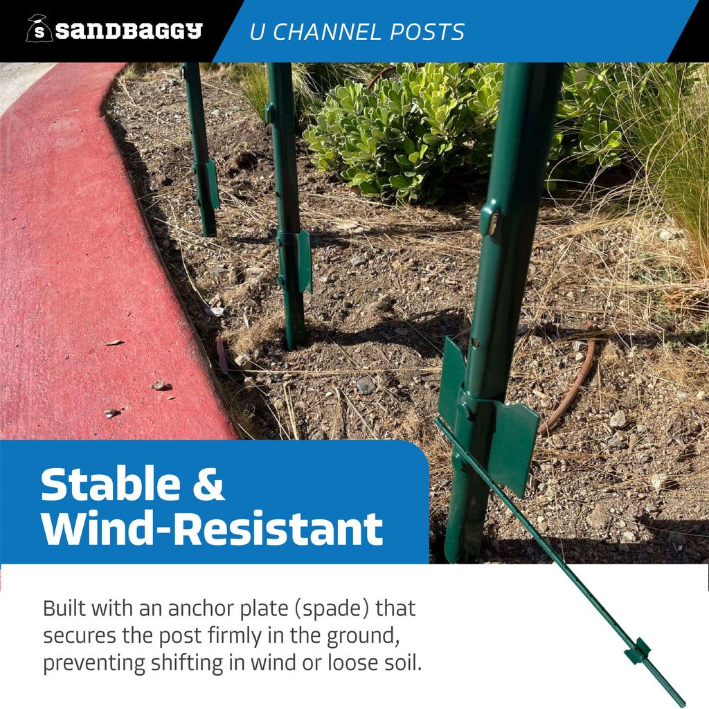 5 ft U Channel Posts for Fences & Signs - Studded Steel, Green