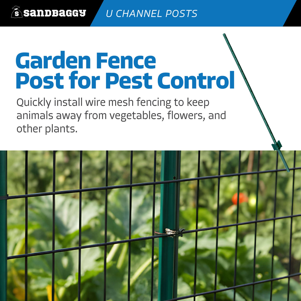 5 ft U Channel Posts for Fences & Signs - Studded Steel, Green