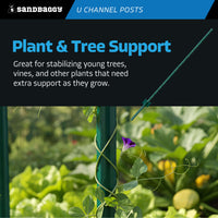 5 ft U Channel Posts for Fences & Signs - Studded Steel, Green