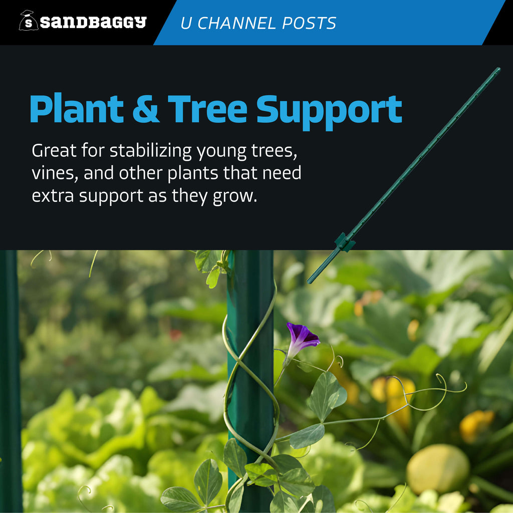 5 ft U Channel Posts for Fences & Signs - Studded Steel, Green