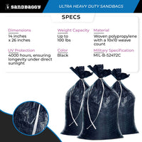 Ultra Heavy Duty Sandbags [4K hrs UV protection] - Military Grade