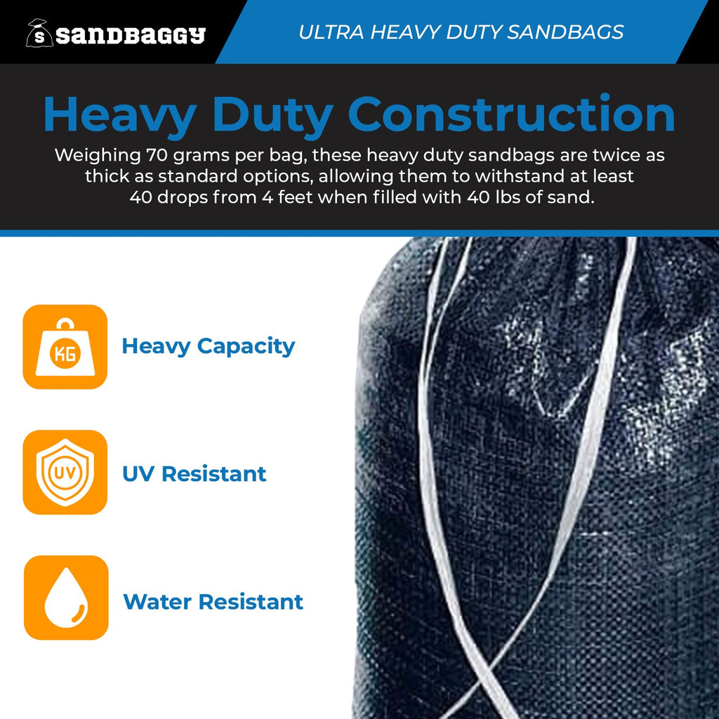 Ultra Heavy Duty Sandbags [4K hrs UV protection] - Military Grade