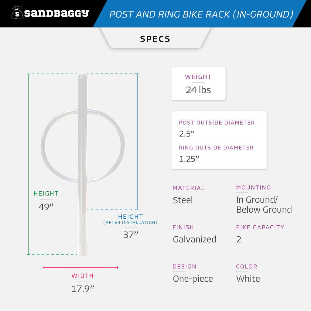 Commercial Post and Ring Bike Rack - In Ground (2 Bike Capacity)