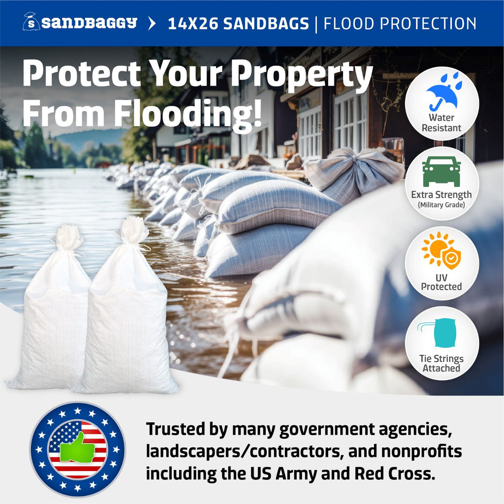 white sandbags for flood protection