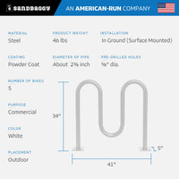 White Dual Loop Bike Rack - 5 Capacity